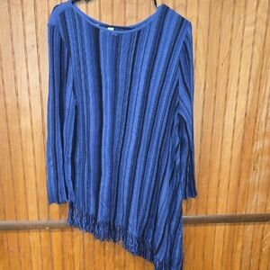Blue Striped Asymmetrical Fringe Top Size XL